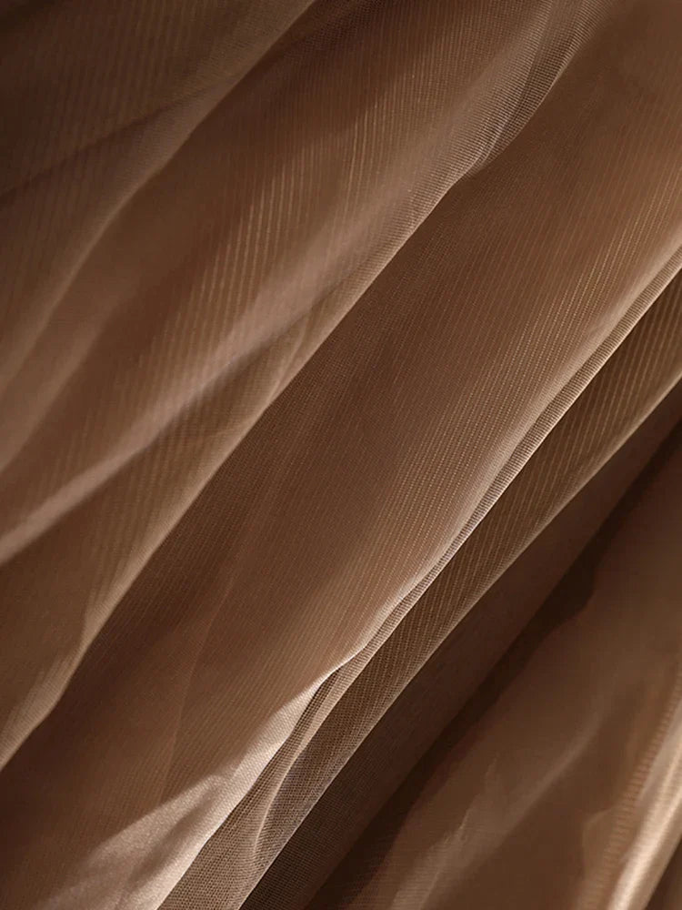 High Waist Khaki Buckle Irregular Mesh Long A-line Half-body Skirt Women Fashion Tide New Spring Autumn 1DH0633