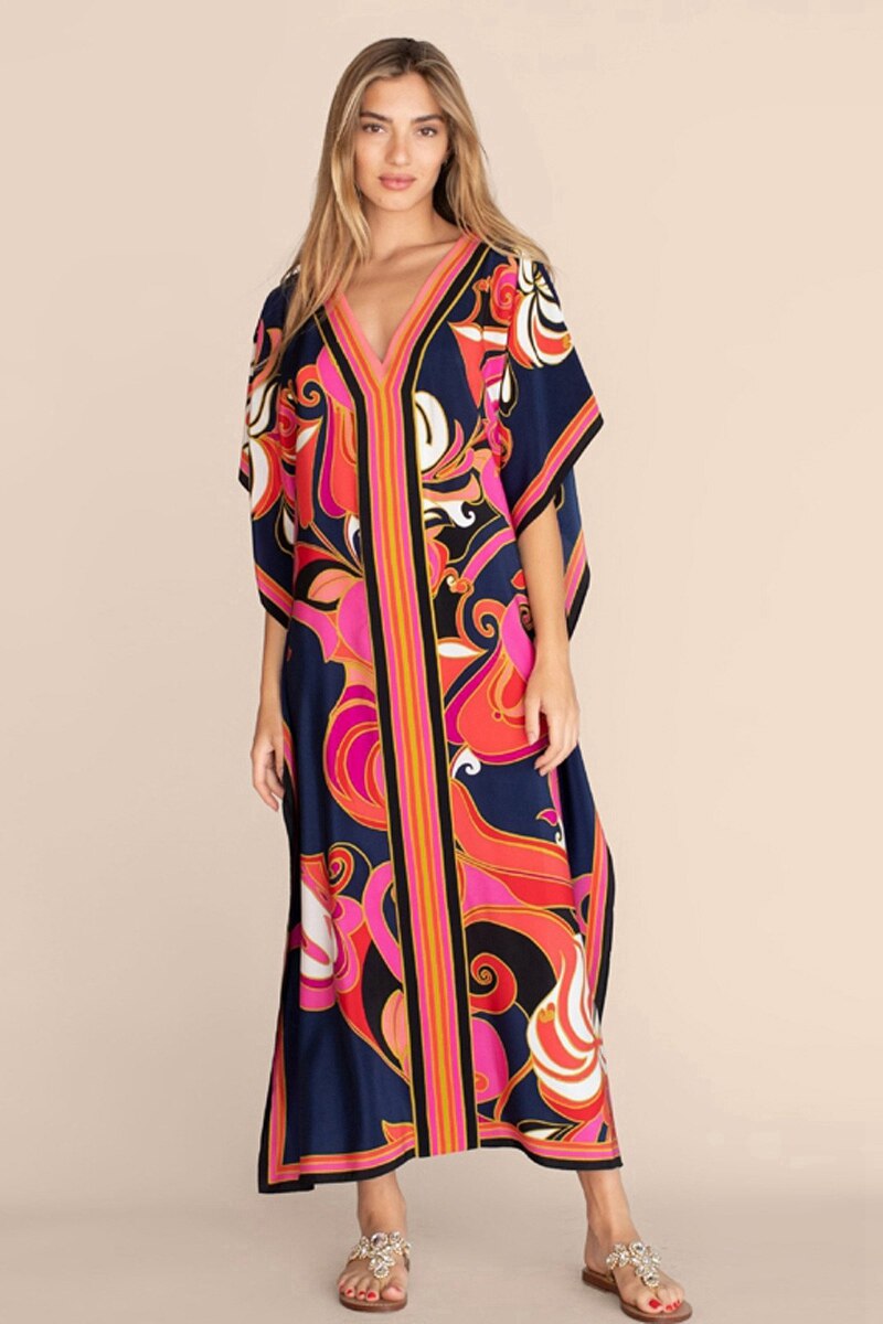 Printed Kaftans Beach Cover Up Seaside Maxi Bohemian Dresses Beachwear Pareo