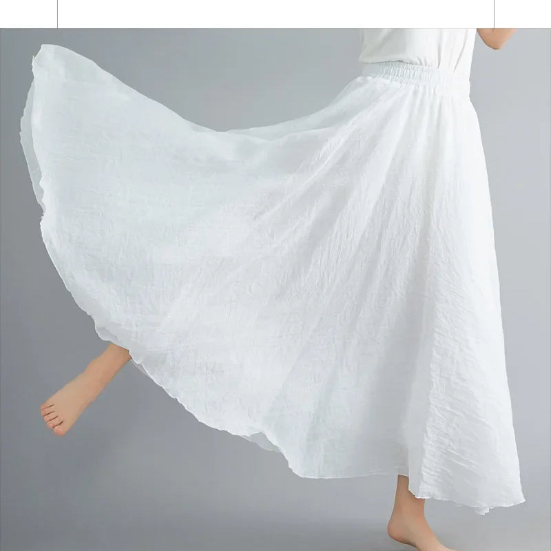 Fashion Cotton Linen Clothes Women Skirts Maxi Y2k Elegant Beach Saia Ropa Mujer Casual Vestido Boho Long Skirt Faldas Harajuku white