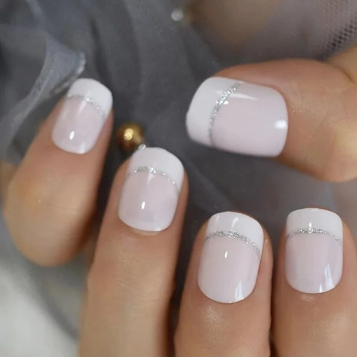 24pcs/set short square fake nails for women cute bride heart white french tips faux ongles y2k press on false nail supplies 1112