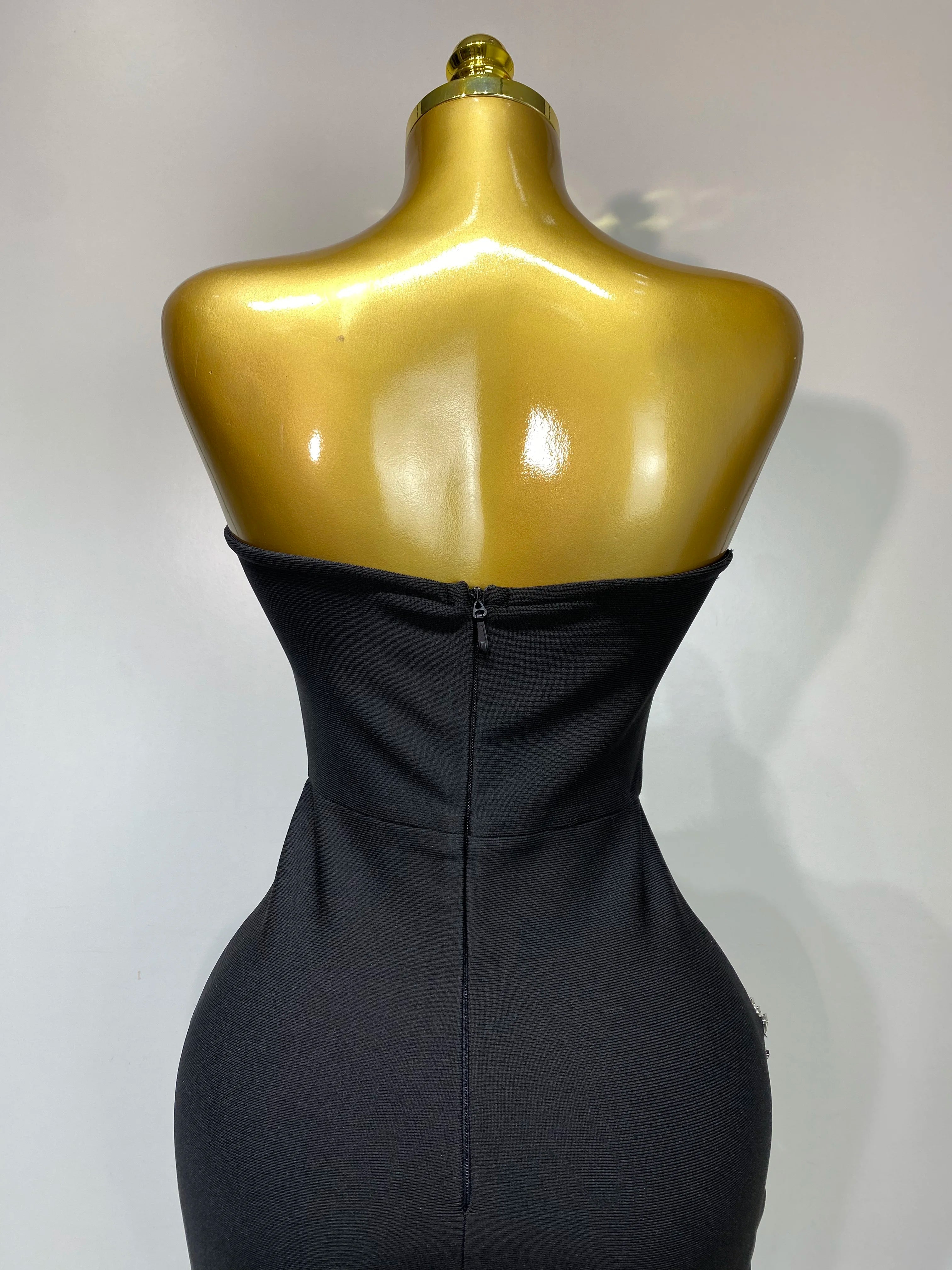 Women Sexy Strapless Bodycon Bandage Dress Rhinestone Celebrity Elegant Evening Party Gown Luxury Birthday Wedding Guest Dress