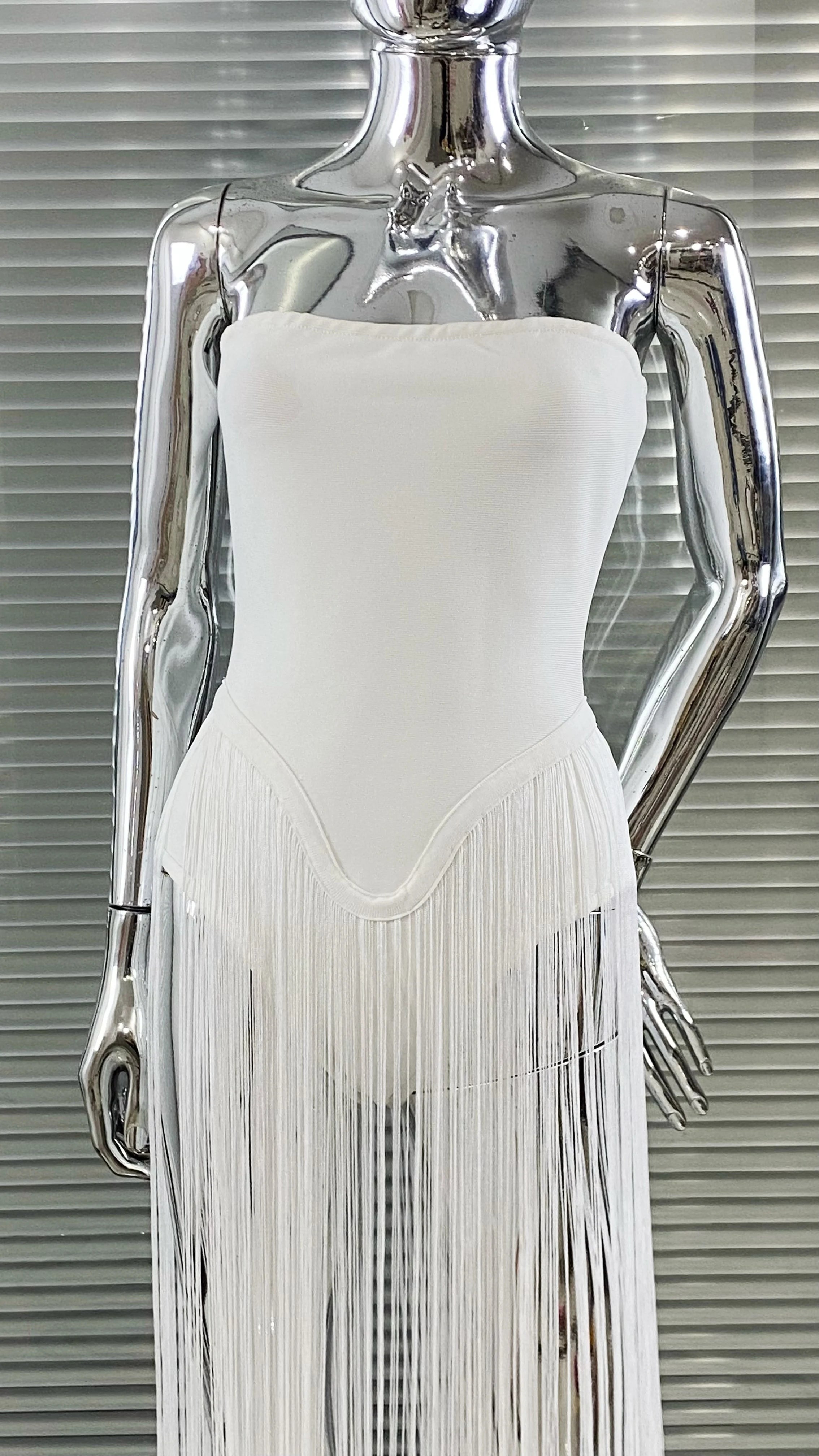 Summer White Color Long Tassel Strapless Bandage Jumpsuit Fashion Woman Party Bodysuit Vestido Performances Costume
