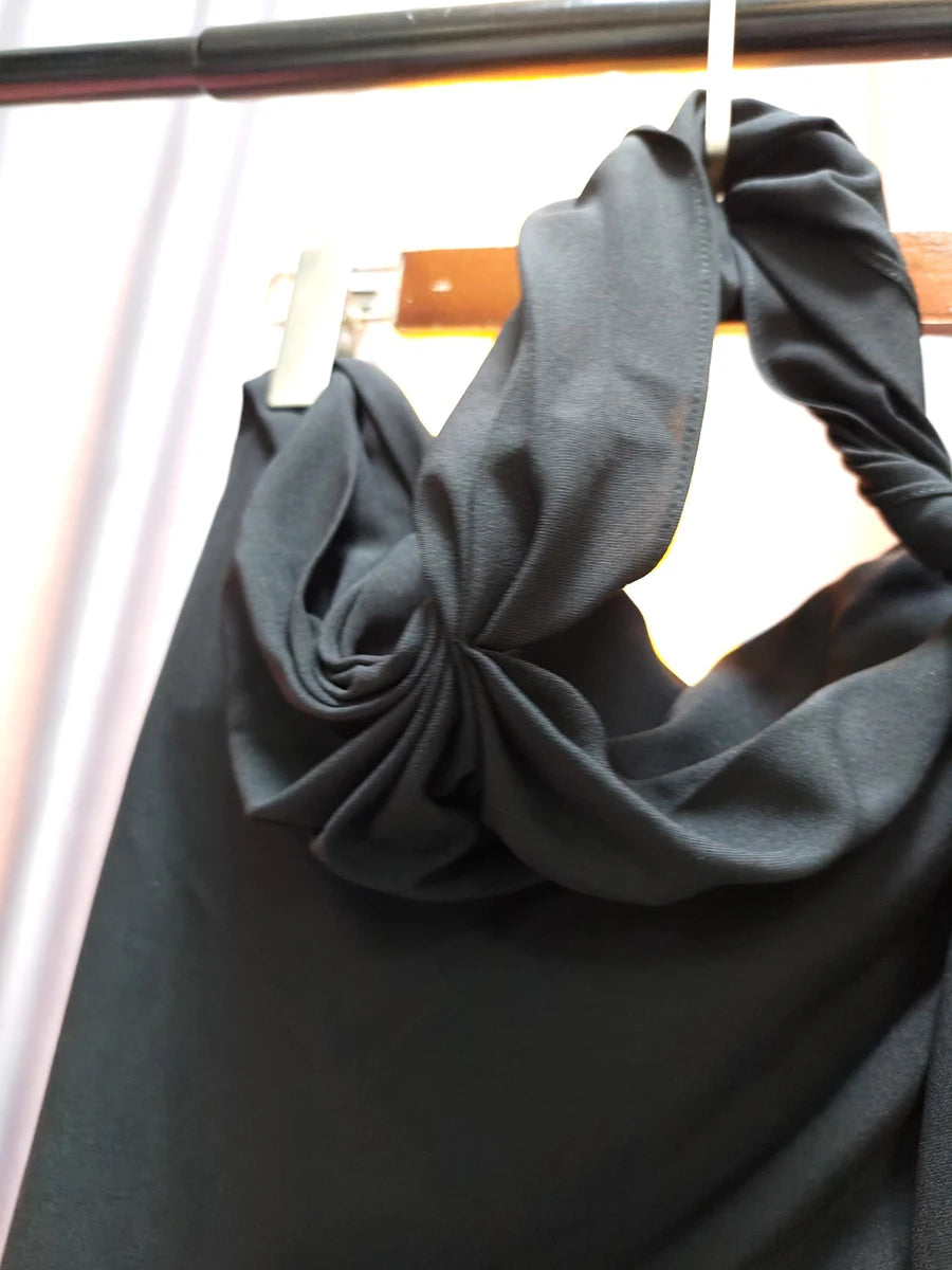 Solid Loose Two Piece Sets for Women Halter Neck Sleeveless Irregular Top High Waist Wide Leg Pants Set Female New