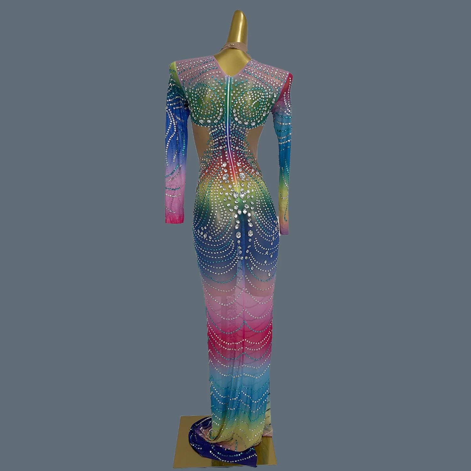 New Long Festival Dress Women Luxury Colorful Rhinestones Evening Celebrate Bithday Party Gown for Special Events Lanshuixing