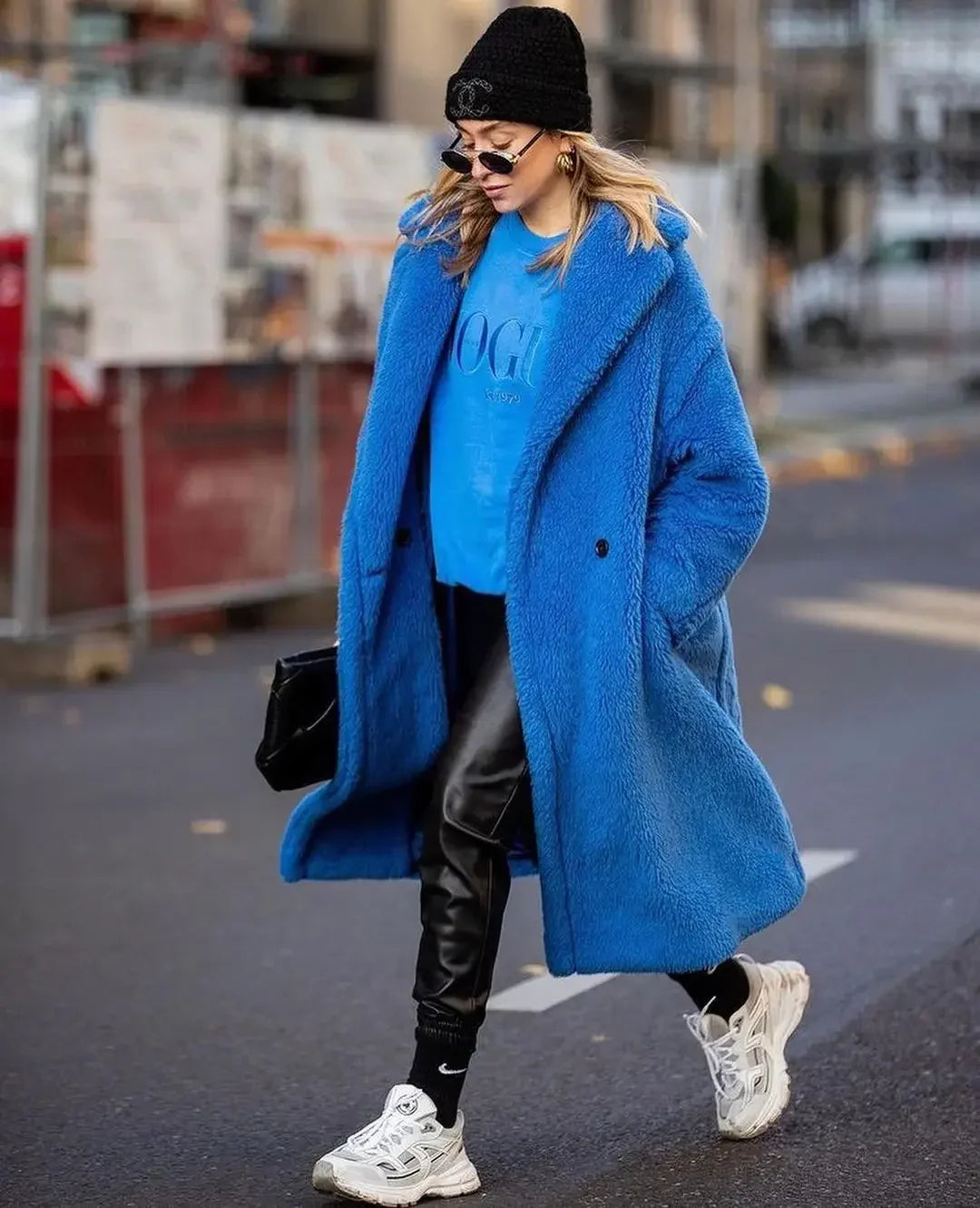 Teddy Bear Coat Lamb Fur Women's Clothing New Warm Thickened Plush Plush Medium-length Environmentally Friendly Coat Chic blue