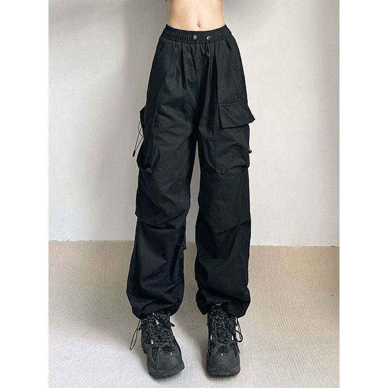 Pantalon Cargo Parachute pour femmes, Streetwear Hip Hop décontracté Harajuku, taille élastique, jambes larges, mode, nouveau pantalon droit solide