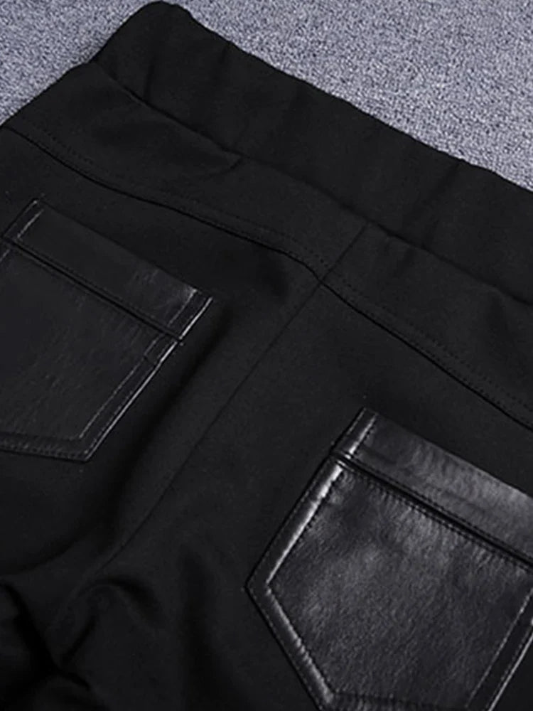Spring Autumn Fitted Black Soft Stretchy Pu Leather Pencil Pants Leggings Women High Waist Elegant Bottoms 2022 Fashion
