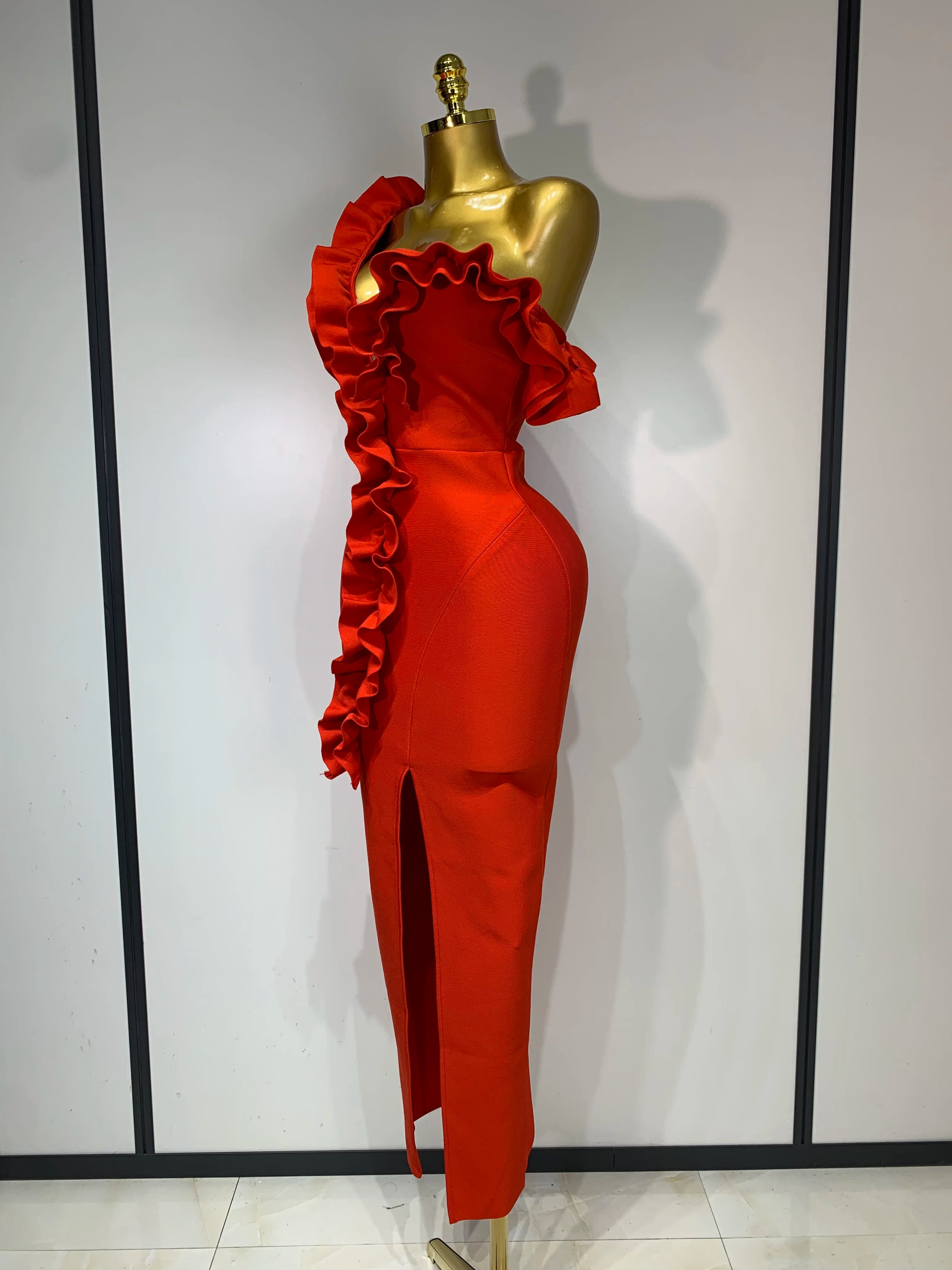 Women Sexy Off Shoulder Ruffles Midi Bodycon Bandage Dress 2025 Knitted Celebrity Elegant Evening Luxury Club Party Dresses