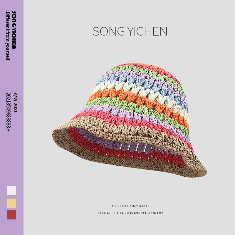 Colorful Hand Crochet Tassel Maxi Skirts Women Fashion Sexy Side High Split Knitted Long Beach Cover Ups Casual Petticoats brown Fisherman hat