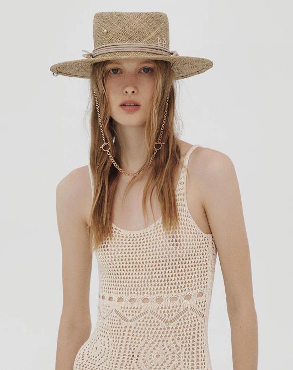 Straw hat for women with letter and chain Wide Brim Floppy Sun Hat Summer Hats Lady Beach Cap