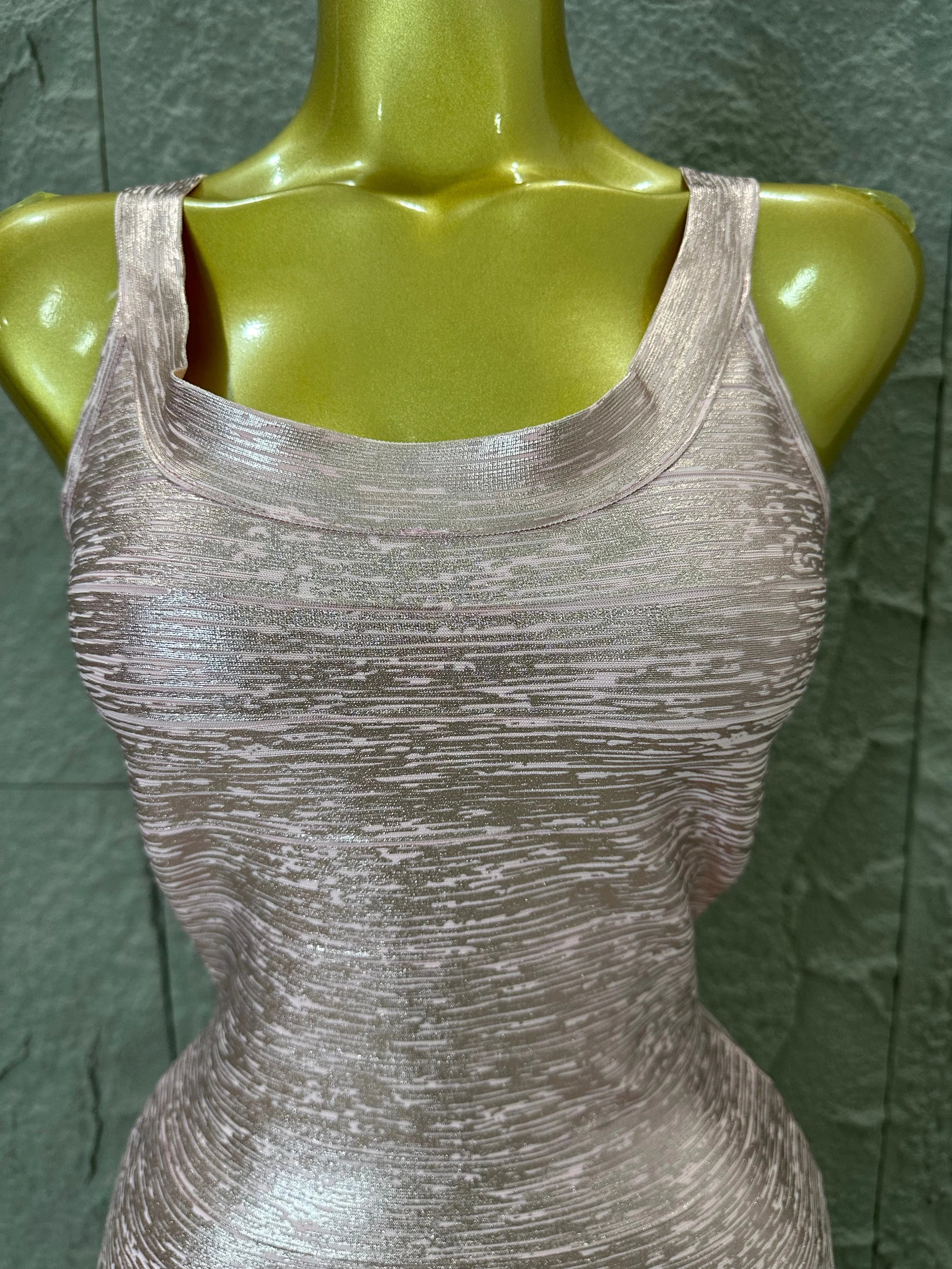 Elegant Pink Square Neck Maxi Dress Women Sexy Sleeveless Metallic Shimmer Form-Fitting Bandage Outfit Cocktail Party Costume