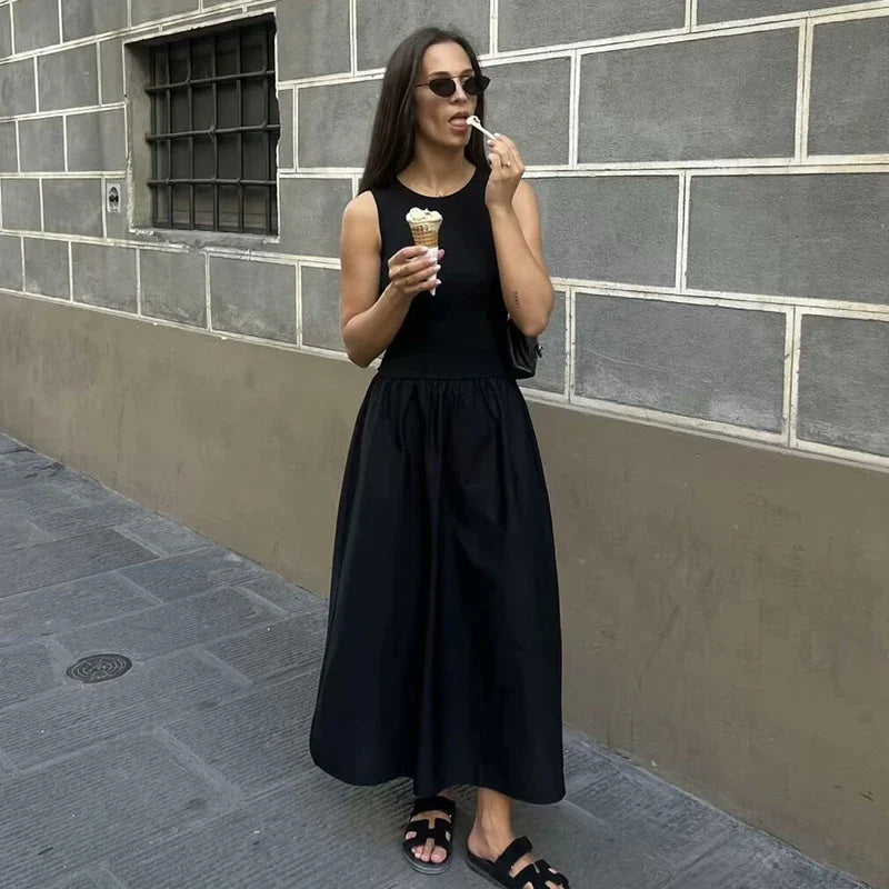 TRAF Dresses Summer Women's 2024 New Chic Slim O-neck Elegant Long Holiday Dress Women's Street Youth Fashion Dress
