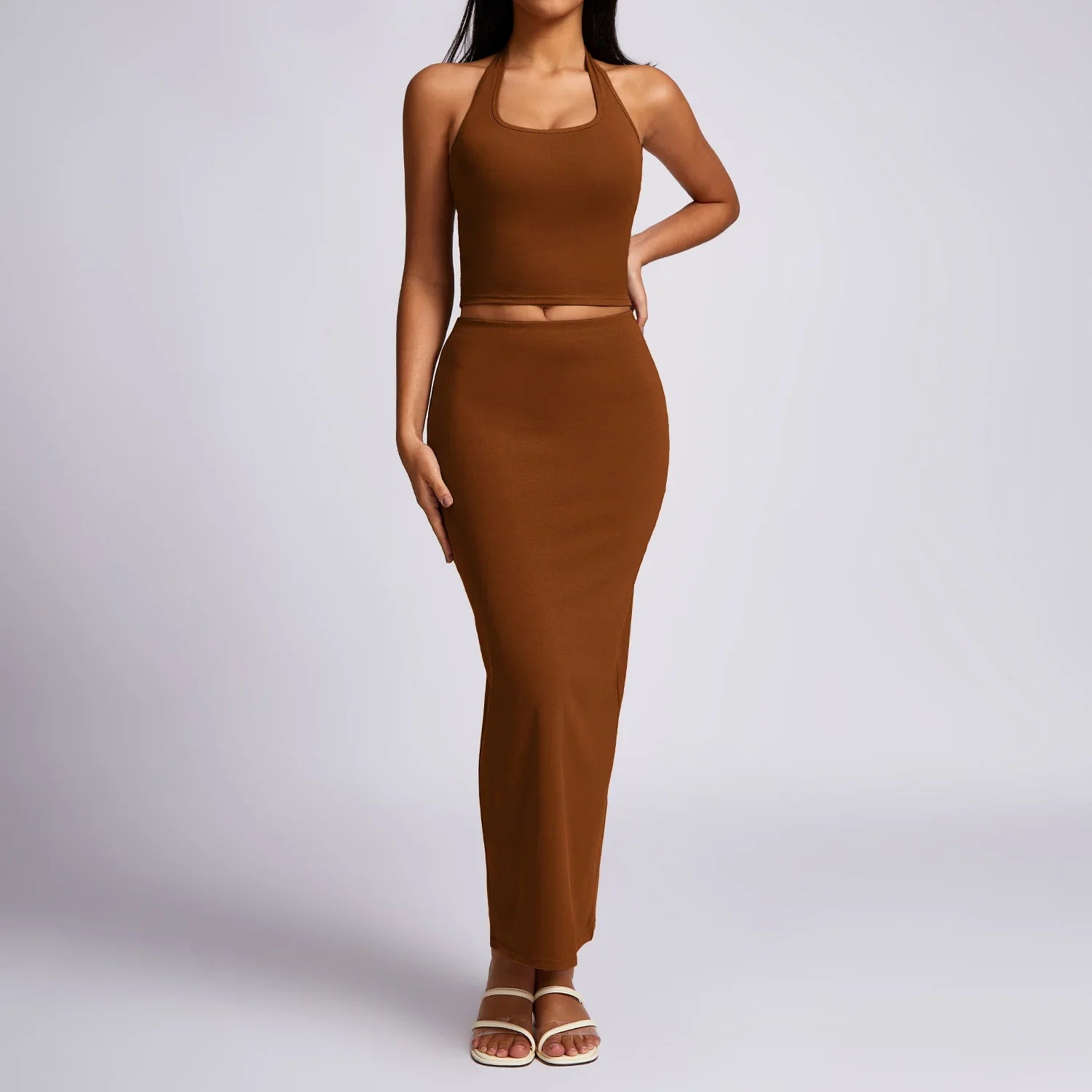 New Yoga Set Workout Clothes Fitness Suits Sports Bra High Waist Leggings 2 Piece Women High Stretch Gym Outfit brown-1