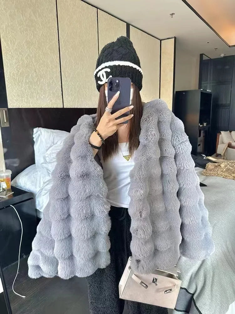 White Fur Coat for Women Autumn and Winter Short Imitation Fur Plush Collarless Top Short Top Warm
