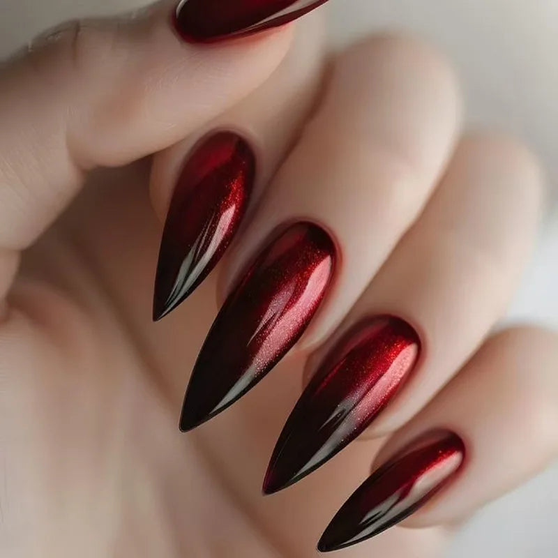 24pcs/set short medium fake nails square ballet tips new year red gradient colors with glitters faux ongles press on false nail 1740