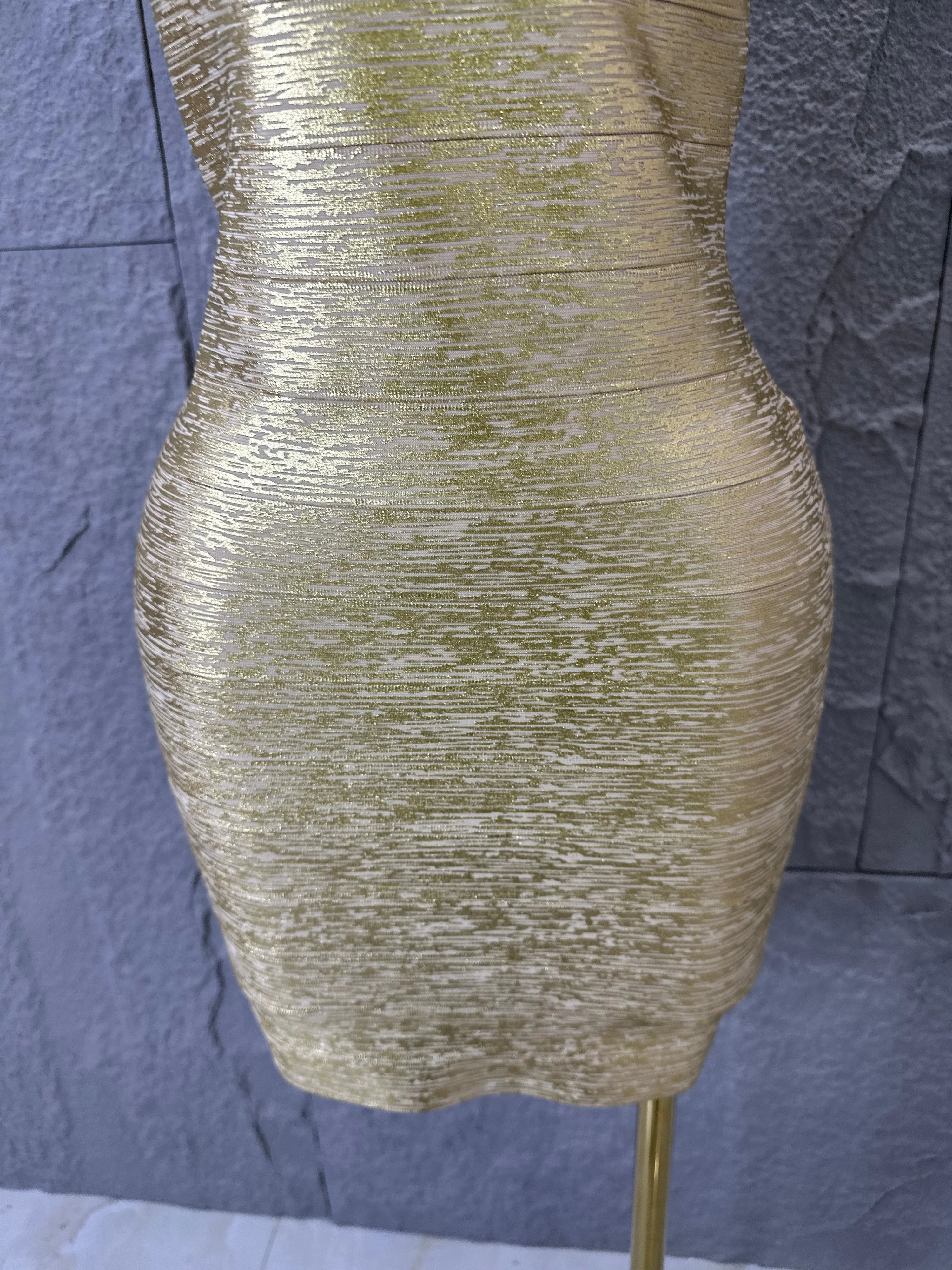 Women Sexy Elegant 2026 Silver Gold Metallic Bandage Mini Dress Women Sleeveless Bodycon Formal Event Cocktail Party Costume
