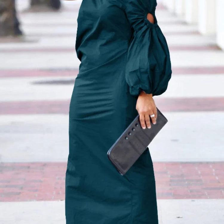 Women Cutout One Long Sleeve Ruched Side Split Maxi Bodycon Midi Dress 2023 Winter Vintage Sexy Party Dresses Vestidos