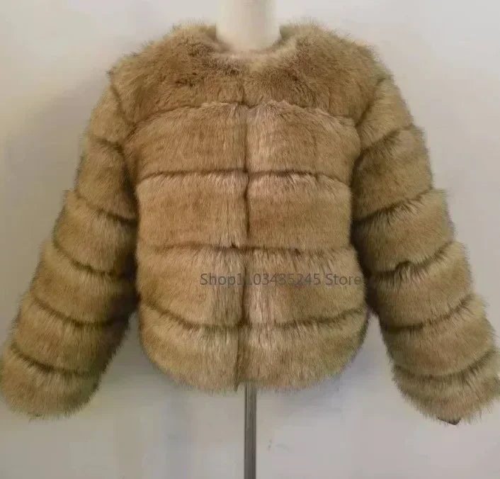 Women's Fashion Faux Fur Coat Super Hot Autumn Winter Women Short Faux Fox Fur Fluffy Jacket High Quality 5xl Ladies Furry Coats Raccoon fur