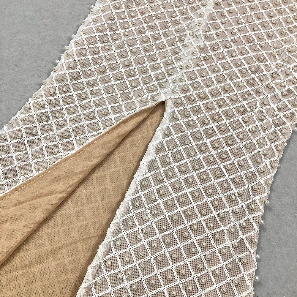 2025 Spring Sexy Women's Light Luxury Nail Bead Design Maxi Dress O-Neck Sleeveless Bodycon Tail Long Dress Club Party Vestidos