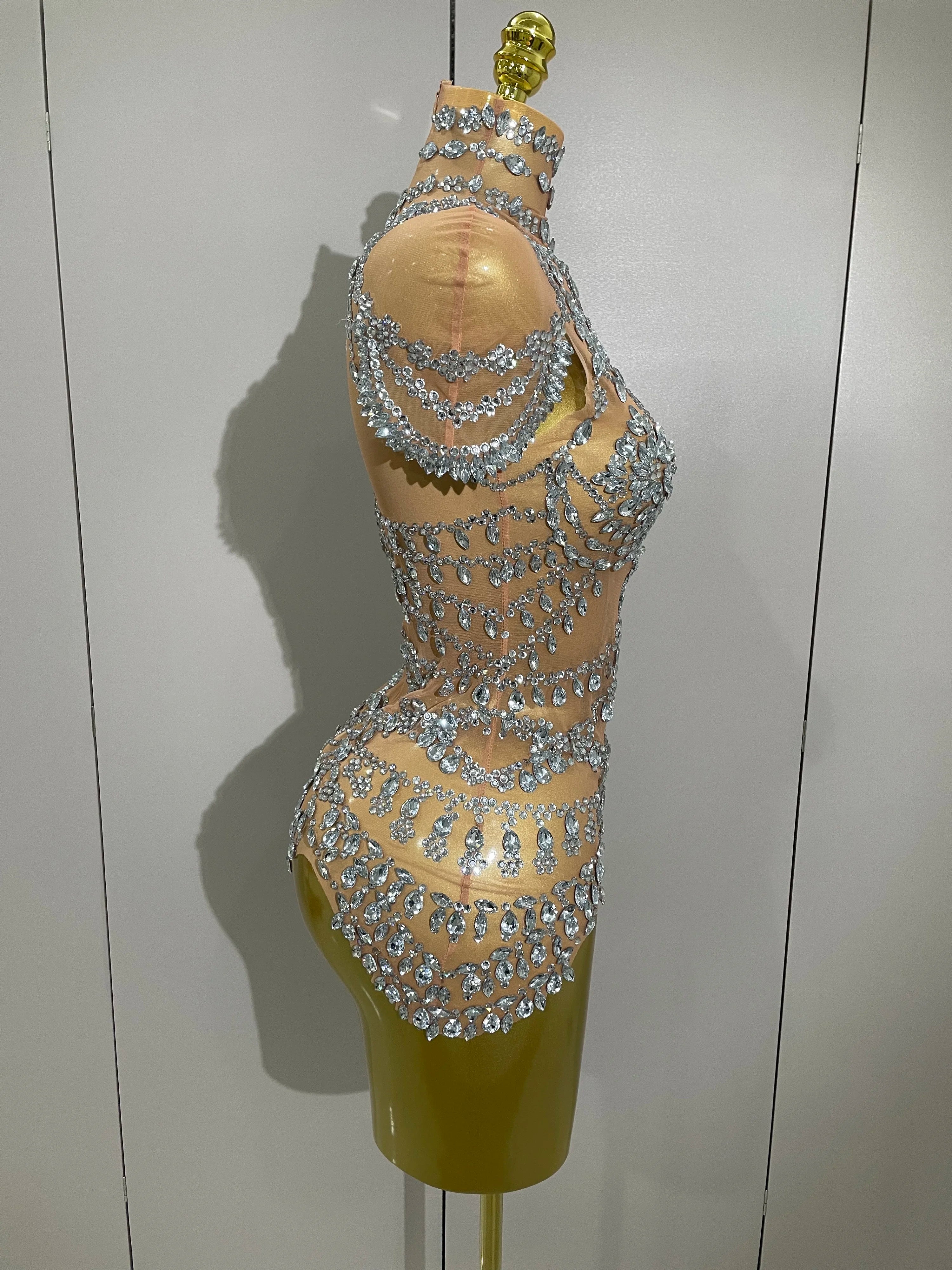 2025Stage Costume Luxury Rhinestones Sexy See-Through Sheath Bodysuit Evening Party Bar Nightclub Singer Dancer Performance Wear