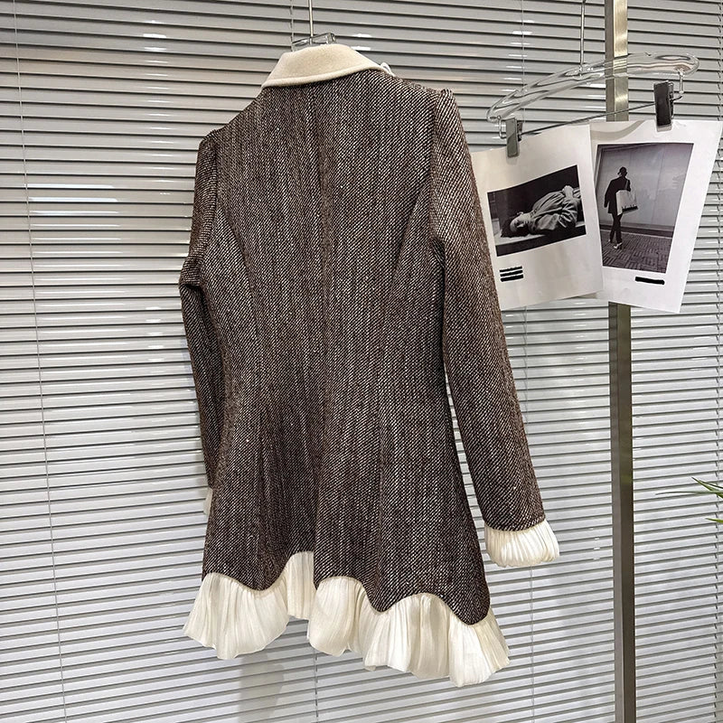 Winter New Fashion Temperament Style Chiffon Edge Bead Chain Brooch Cotton Inner Dress For Women Long Coat 11A07867