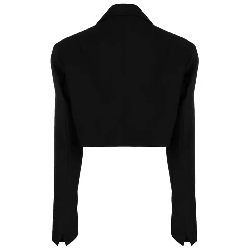 Solid Slimming Spliced Stick Drill Short Jackets for Women Lapel Long Sleeves Temperament Jacket Female Clothing