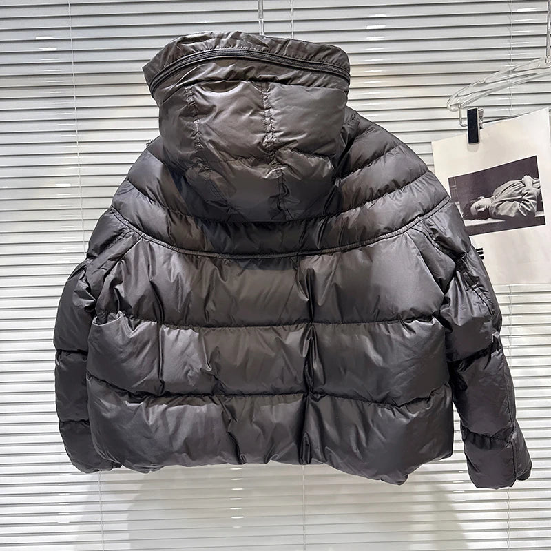 Winter New Heavy Industry Diamond Edge Pleated Hooded Warm Jacket For Women Loose Cotton-padded Coat Female 11A07830