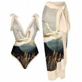 ツーピースセットビーチ水着カバーアップ 2023 夏の女性服トップスボディスーツとスカートフィットネススキニー衣装 2 ピーススーツ