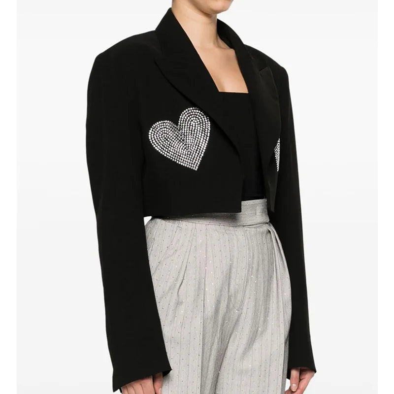 Solid Slimming Spliced Stick Drill Short Jackets for Women Lapel Long Sleeves Temperament Jacket Female Clothing