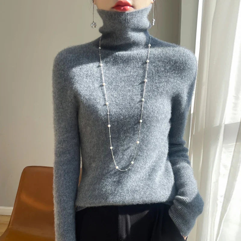 Autumn Winter Cashmere sweater Women Solid Turtleneck Cashmere Sweater Casual Cashmere Sweater Women grey