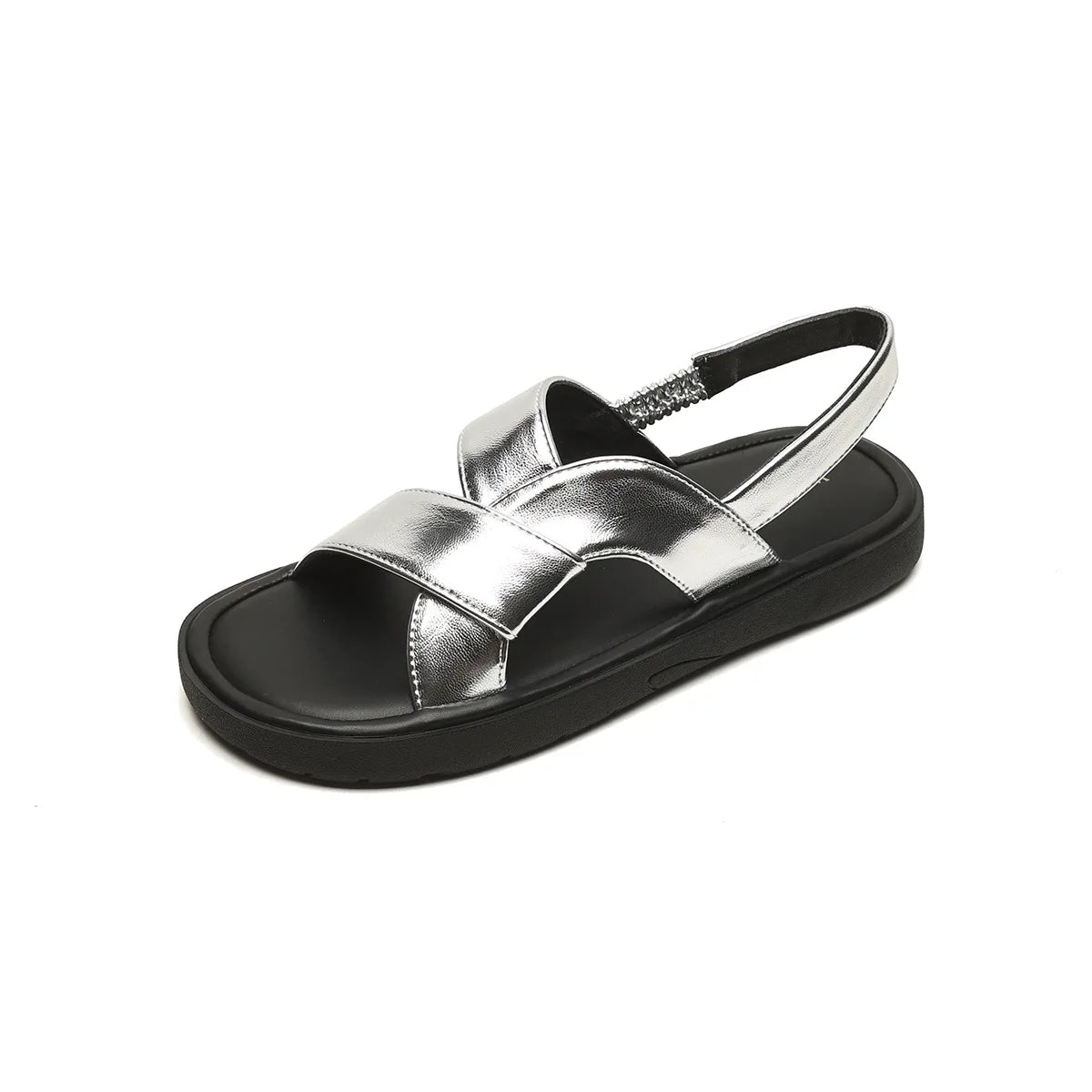 2024 Summer Women's Outdoor Flat Sandals Korean Style Simple Fashion Flat Shoes Ladies Casual Shoes Size 41-43 Silver