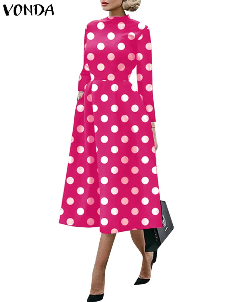 Women Bohemian Maxi Dress 2023 VONDA Fashion Sexy Printed Party Sundress Beach Holiday Dress Oversized Vestidos Femme C-Rose