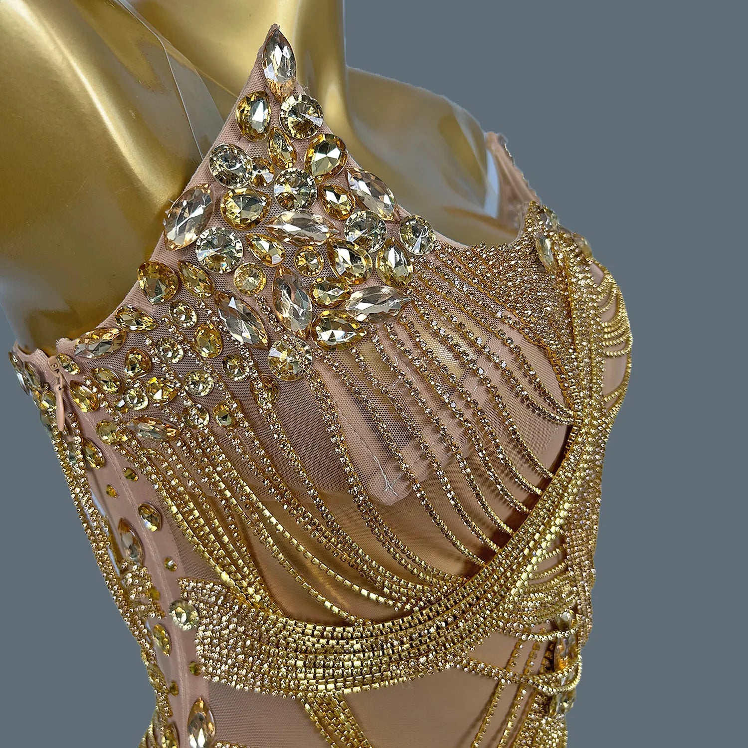 Luxurious Sparkly Rhinestone Evening Mini Dress for Women Fancy Nightclub Stage Performance Wear Dinner Party Sexy Dress Luoli