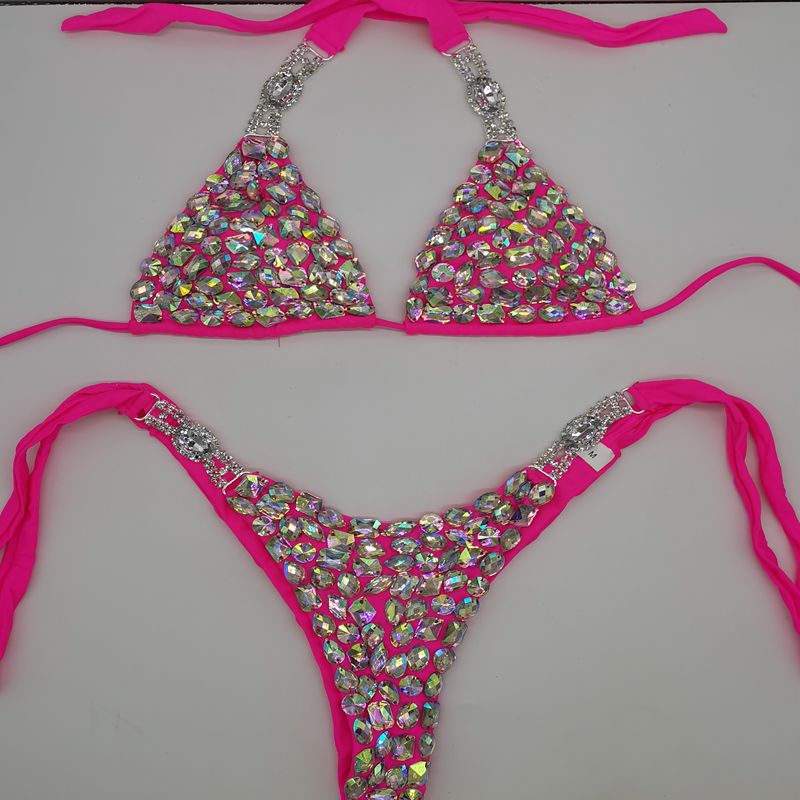 Sexy Push Up Triangle Bikini Luxury Crystal Diamond Women's Swimsuit Straps Lace-Up Rhinestone Swimwear
