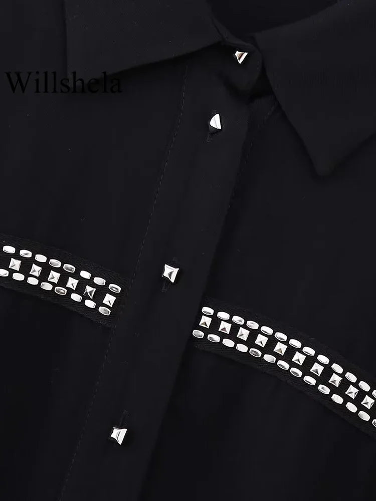 Women Fashion With Belt Black Single Breasted Midi Dress Vintage Lapel Neck Long Sleeves Female Chic Lady Dresses