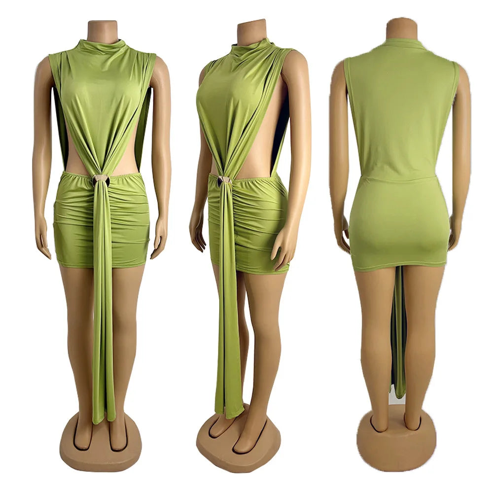 Women O-neck Ruched Stacked Bodycon Midi Mini Dress 2025 Summer Birthday Evening Party Club Vestidos Sexy Chic Dresses