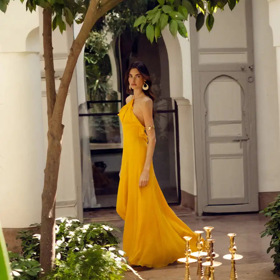 2025 New Summer Women Sexy Halter Chiffon Loose Long Dress Beach Style Vacation Casual Birthday Party Outfit Vestido