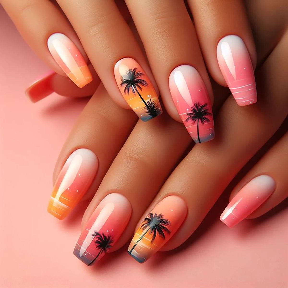 24-piece push-on nail set, fuchsia rose design, sleek manicure, easy to apply and remove, glossy finish, ballet shape, medium le XY-668