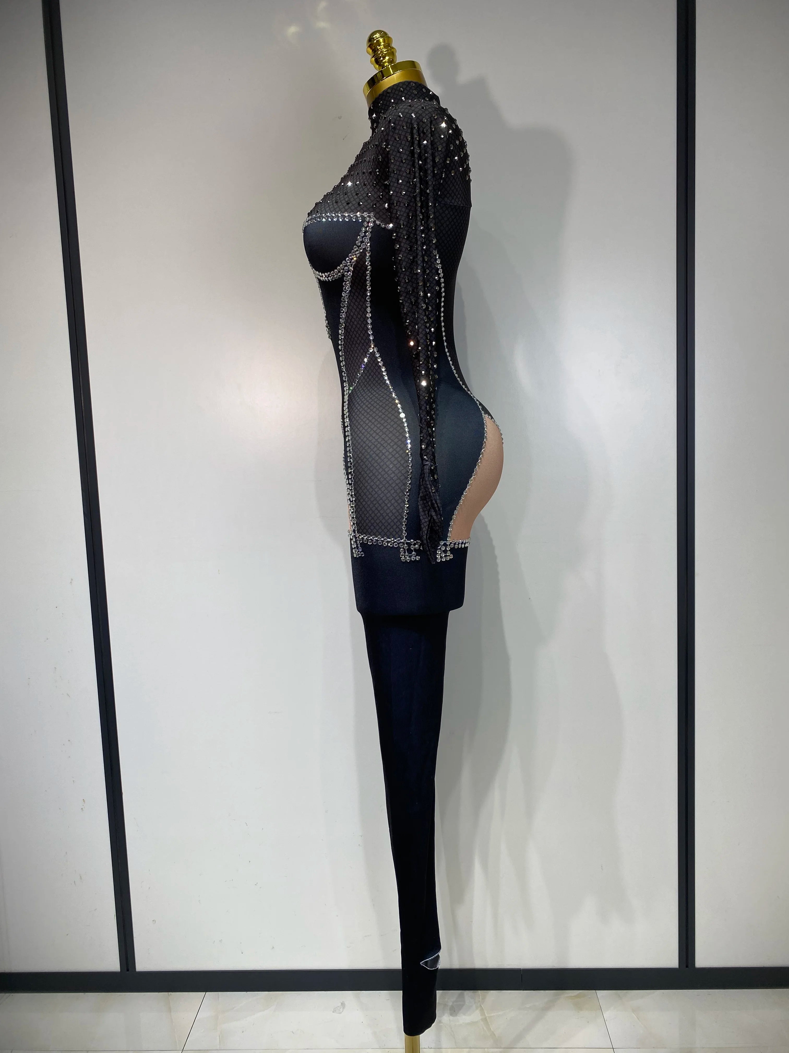 Sparkly Diamond Women Sexy Bodycon Jumpsuit Nightclub Bar Party Show Gogo Dancer Clothing Drag Queen Outfit Stage Costume