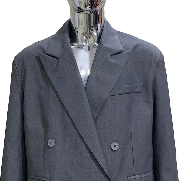 Lautaro Autumn Oversized Gray Blazers for Men Peaked Lapel Shoulder Pads Double Breasted Loose Luxury Designer European Clothes