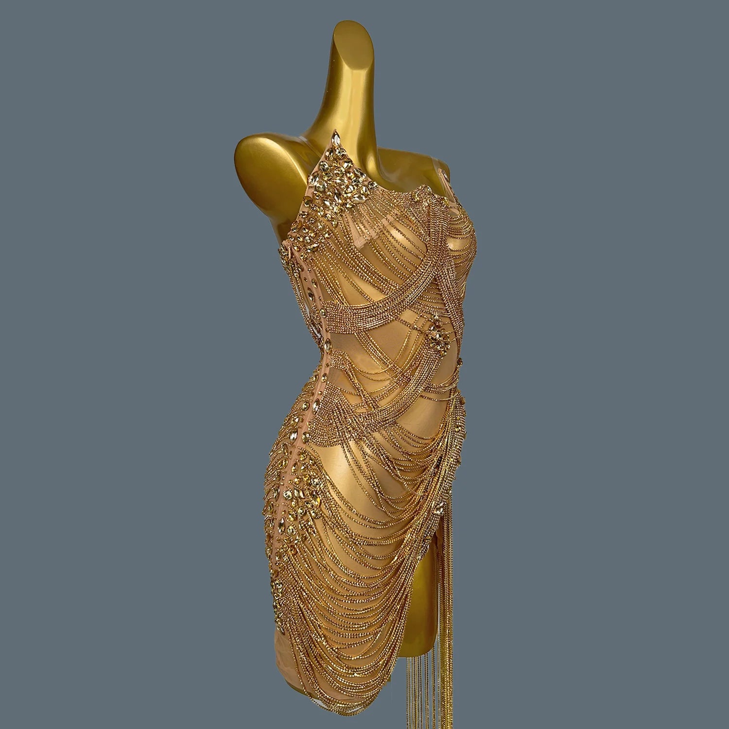 Luxurious Sparkly Rhinestone Evening Mini Dress for Women Fancy Nightclub Stage Performance Wear Dinner Party Sexy Dress Luoli