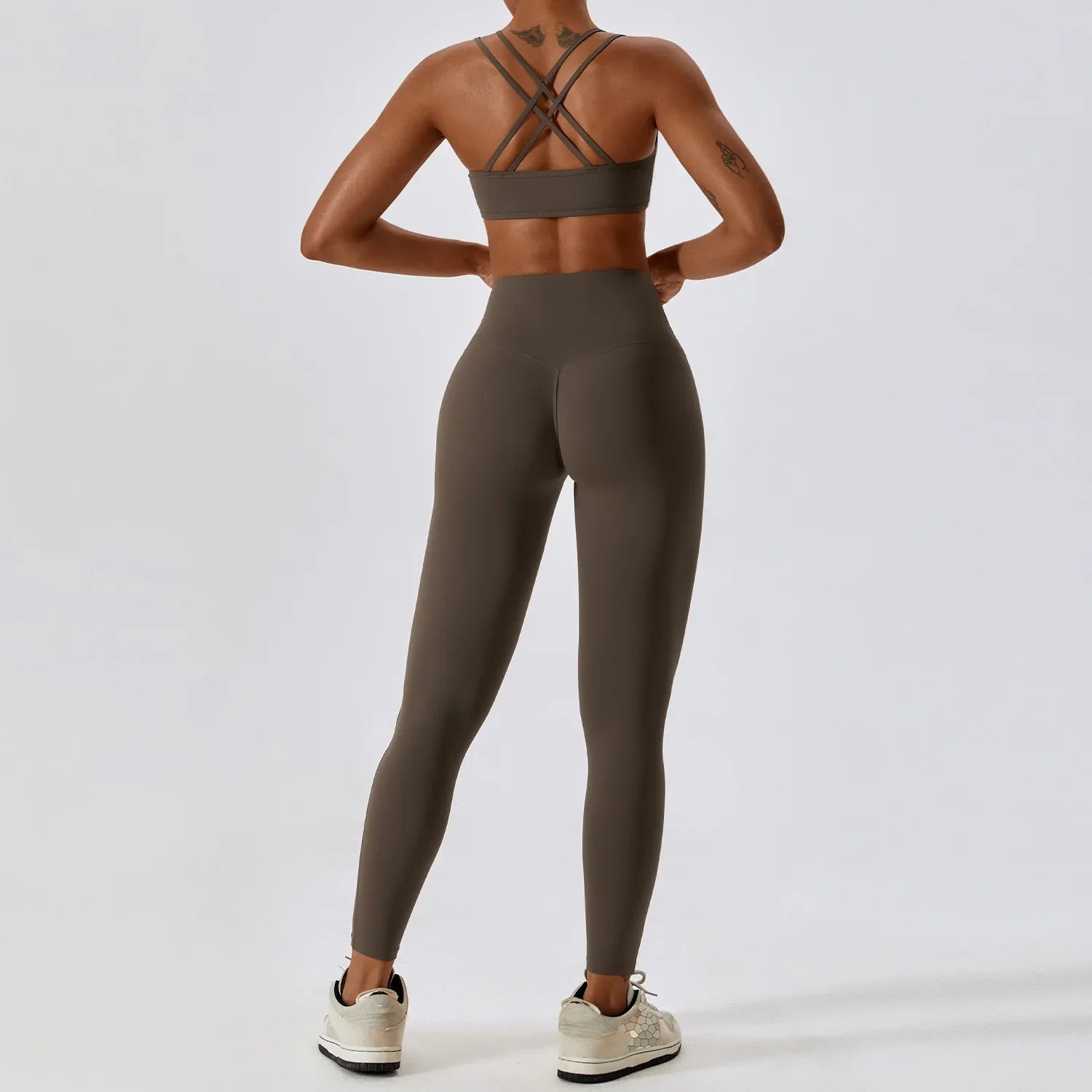 2PCS Yoga Set Nude Feeling Workout Sets Women Tracksuit Gym Push Up Fitness Running Workout Sportwear Sport Bra Leggings Suit Jiaocha Coffee Set-1