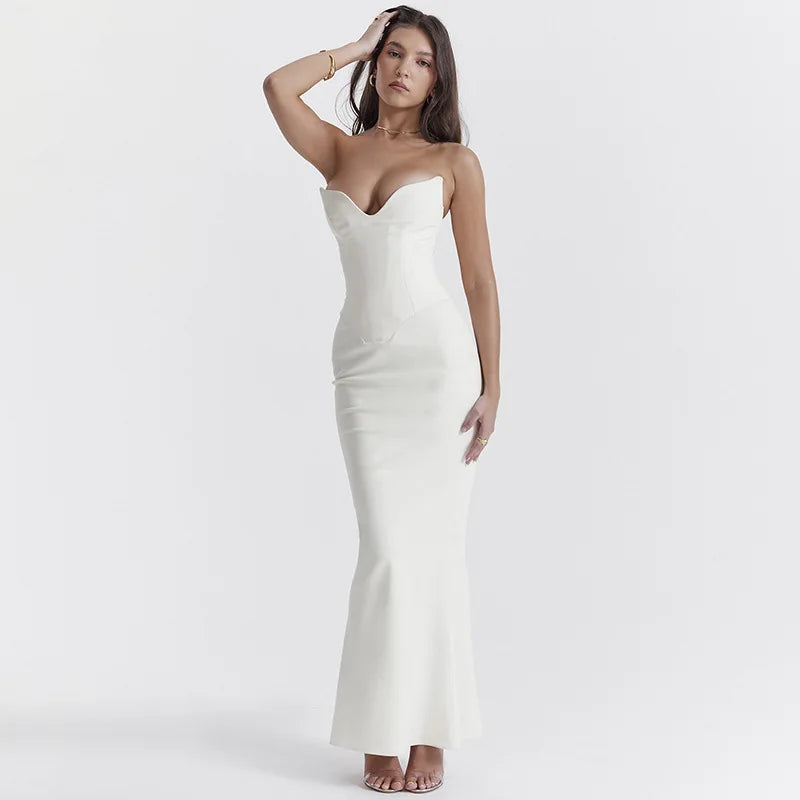 WeiYao Black Sexy V-neck Fit Bodycon Wrap Hip Maxi Dress Summer Backless Slim Long Dress Evening Party Dresses For Women 2023 WHITE