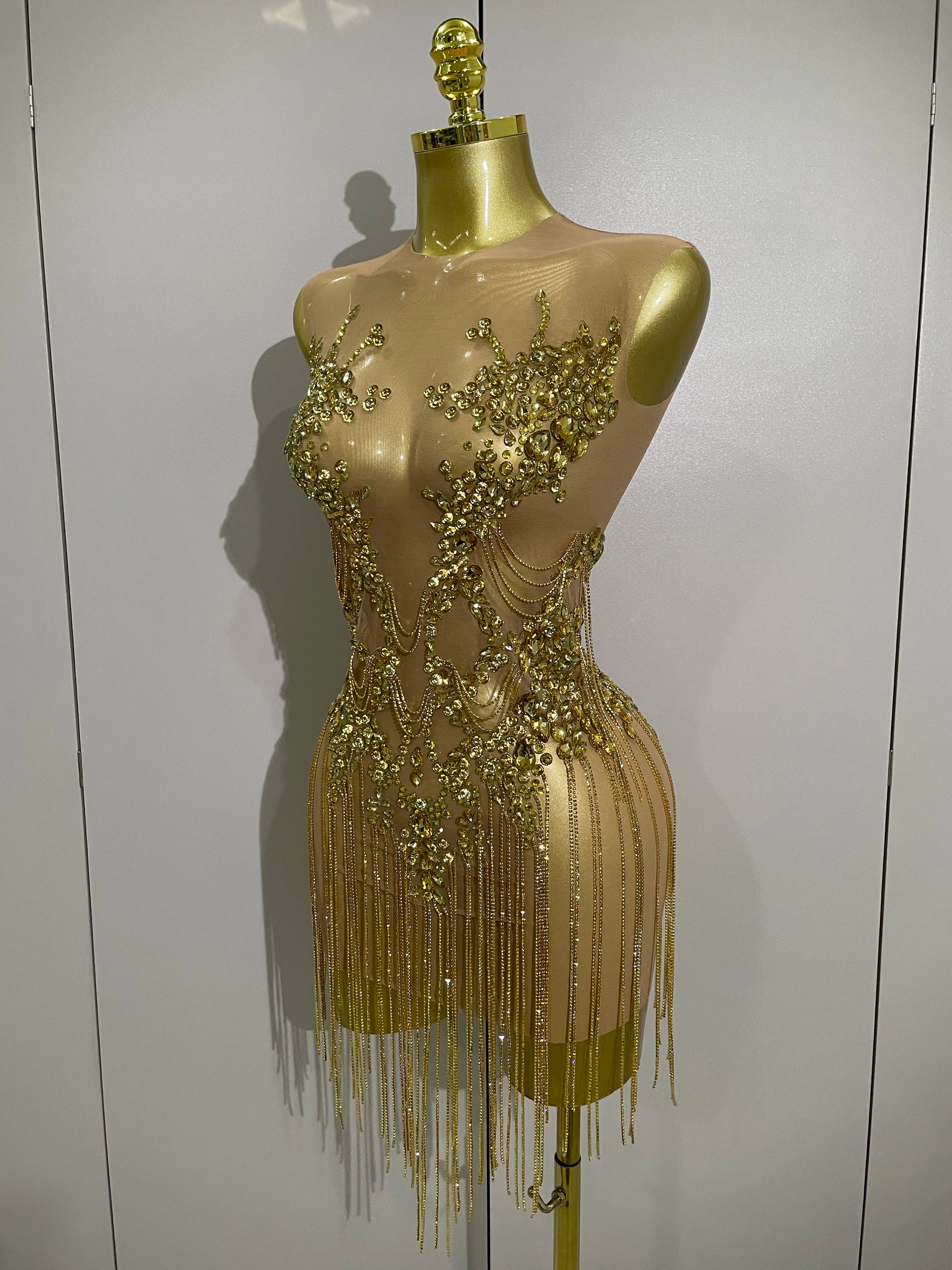 Luxury Sparkly Rhinestones Chain Sleeveless Mini Dress 2025 Women Sexy Performance Dance Nightclub Outfit Birthday Party Dress