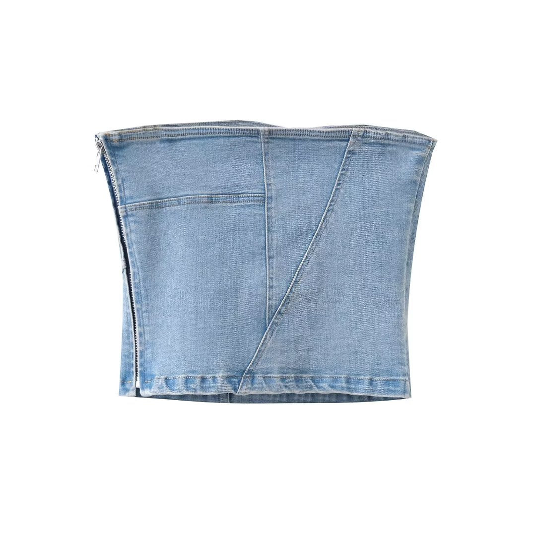 Traf Women's Corset Crop Top Y2k Streetwear Summer Women's Clothing - Vitage Denim Croo Top Women Vest 2023