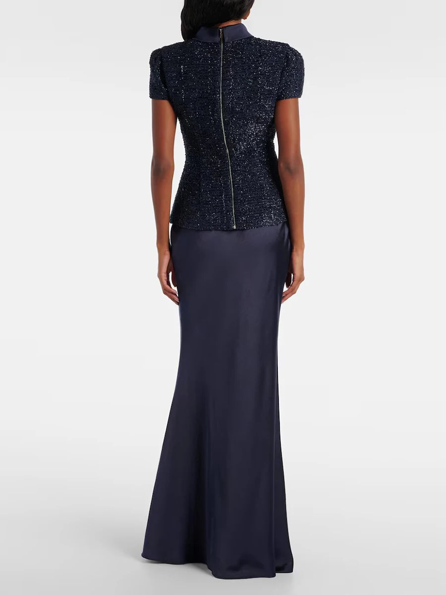 Solid Slimming Two Piece Sets for Women Round Neck Short Sleeves Spliced Button Top High Waist Skirt Set Female New