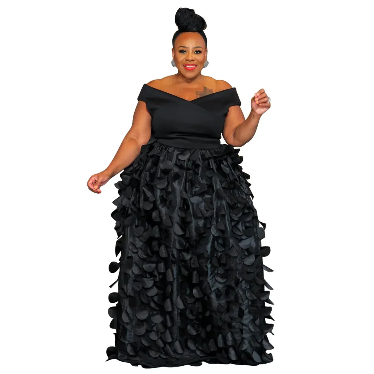 Plus Size Women Short Sleeve Slash Neck Big Swing Loose Smock Maxi Dress 2024 Fall Party Evening Long Dresses Black