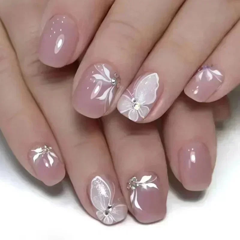 24Pcs Fashion Fake Nails Press on Short Square Head False Nail Art Black Starlit Sky Design Artifical Full Cover Nail Tips 740