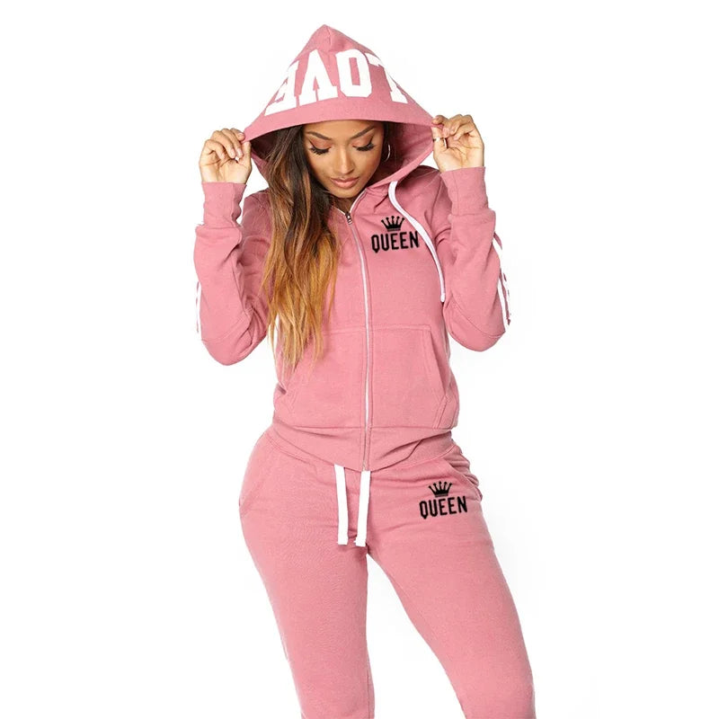 Womens Outfit Fashion Zip 2 Pieces Suit Spring Autumn Sweatshirt Set Casual Pants Jogging Clothes Pink