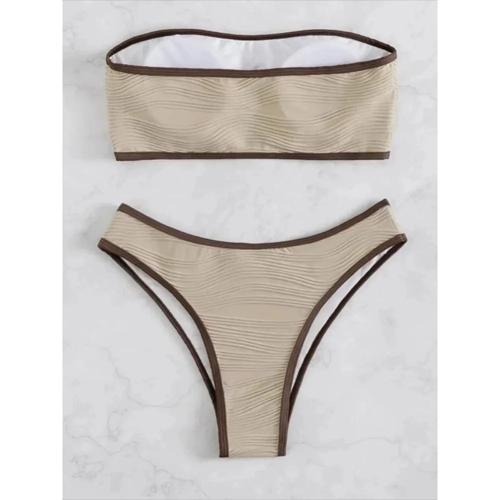 Bikini Women Swimsuit New Solid Bandeau Bikinis Set Thong Swimwear Summer Biquini 2 Piece Bathing Suit Beach Female